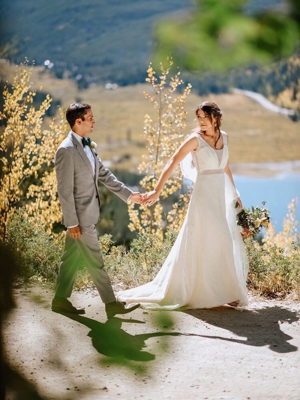 Ivory V-Neck Lace Wedding Dress with Sheer Waist